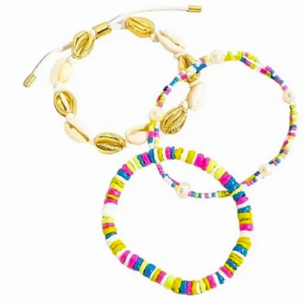 Sea Shell Beachy Bracelets Fresh Water Pearls Set of 3 J Crew Beaded